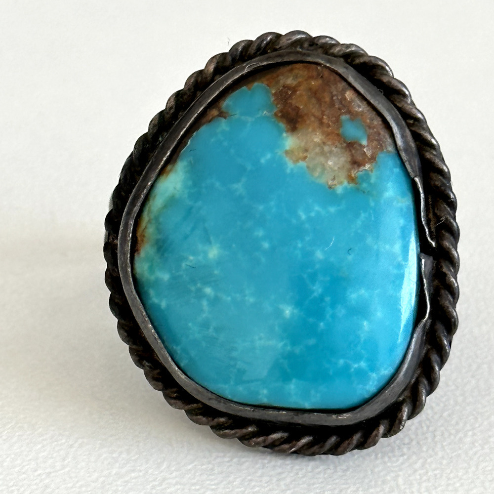 Vintage 925 Sterling Silver Large Royston Turquoise Chunky Band Ring Size 6.5